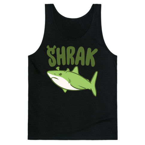 Shrak Shrek Shark Parody White Print Tank Top