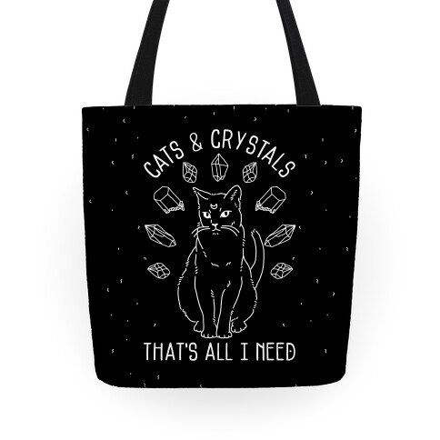 Cats and Crystals White On Black Tote