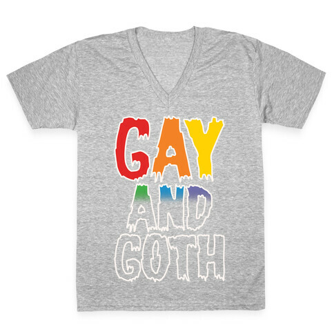 Gay and Goth White Print V-Neck Tee Shirt