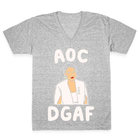 AOC DGDAF Alexandria Ocasio-Cortez White Print V-Neck Tee Shirt