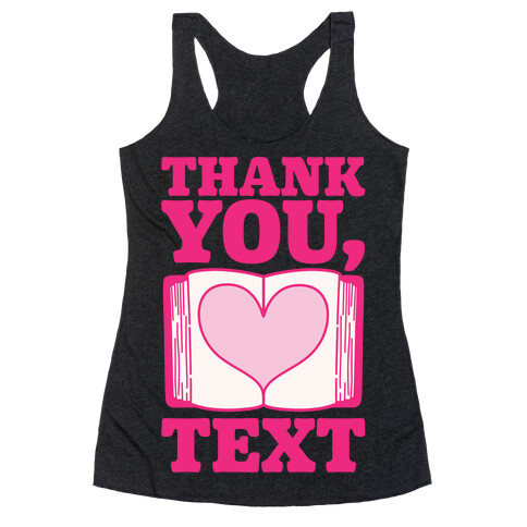 Thank You Text Book Parody White Print Racerback Tank Top