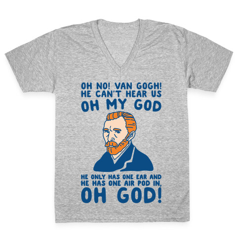 Oh No Van Gogh Air Pod Meme Parody V-Neck Tee Shirt
