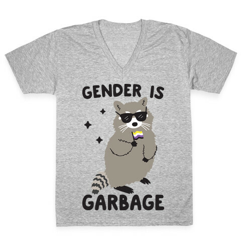 Gender Is Garbage Non-binary Raccoon V-Neck Tee Shirt