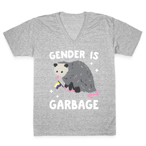 Gender Is Garbage Non-binary Opossum V-Neck Tee Shirt