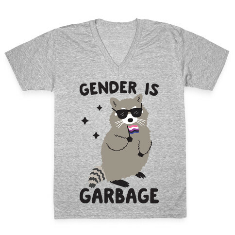 Gender Is Garbage Gender Fluid Raccoon V-Neck Tee Shirt