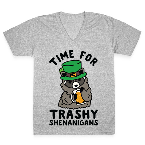 Time For Trashy Shenanigans Racoon V-Neck Tee Shirt