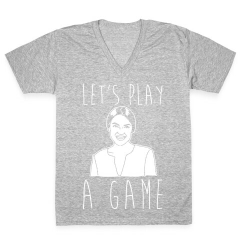 Let's Play A Game AOC White Print V-Neck Tee Shirt