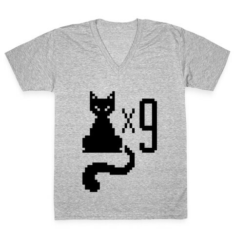 Retro Cat 9 lives V-Neck Tee Shirt