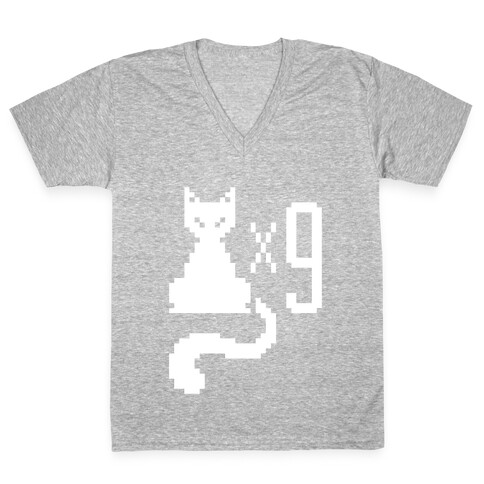 Retro Cat 9 lives V-Neck Tee Shirt