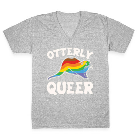 Otterly Queer White Print V-Neck Tee Shirt
