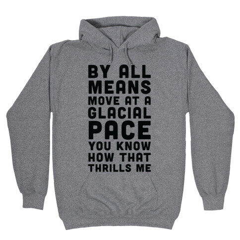 By All Means Move at a Glacial Pace You Know How That Thrills Me Hooded Sweatshirt
