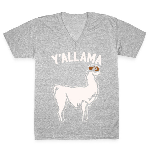 Y'allama Country llama White Print V-Neck Tee Shirt