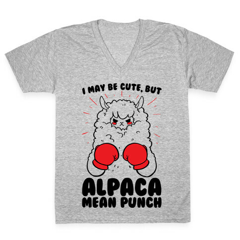 I May Be Cute But Alpaca Mean Punch! V-Neck Tee Shirt