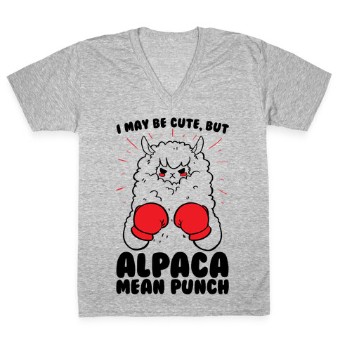 I May Be Cute But Alpaca Mean Punch! V-Neck Tee Shirt