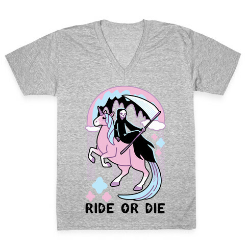 Ride or Die - Grim Reaper and Unicorn V-Neck Tee Shirt
