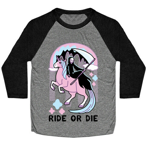 Ride or Die - Grim Reaper and Unicorn Baseball Tee