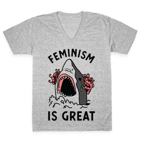 Feminism is Great Shark V-Neck Tee Shirt