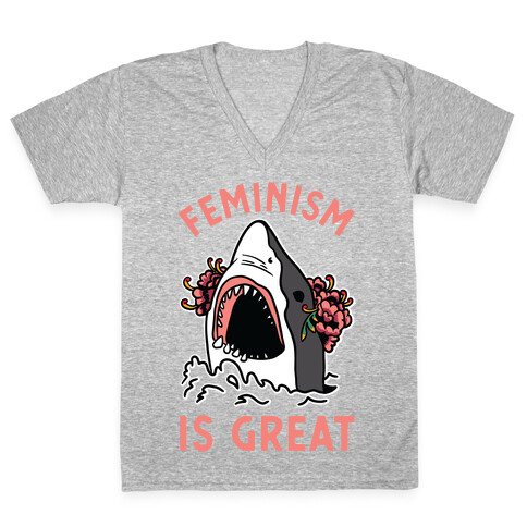 Feminism is Great Shark V-Neck Tee Shirt