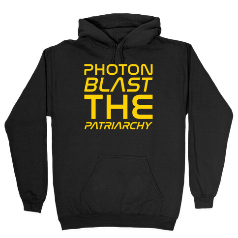 Photon Blast The Patriarchy Parody White Print Hooded Sweatshirt