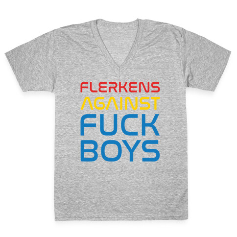 Flerkens Against F*** Boys Parody White Print V-Neck Tee Shirt