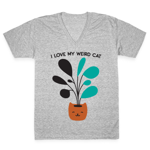 I Love My Weird Cat (Plant) V-Neck Tee Shirt