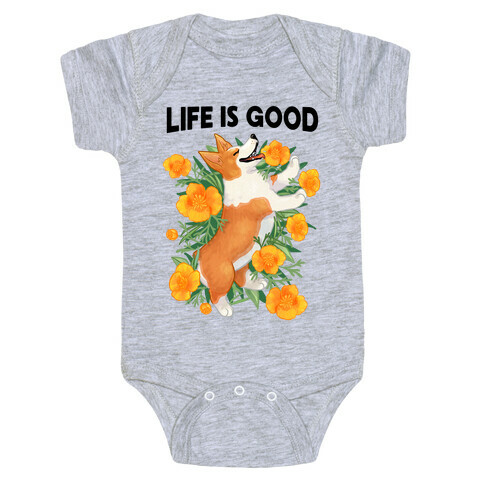Life is Good (Corgi in California Poppies) Baby One-Piece