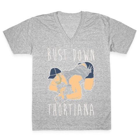 Bust Down Thortiana Parody White Print V-Neck Tee Shirt