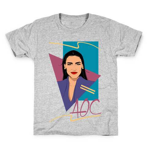 80s Style AOC Alexandria Ocasi-Cortez Parody CMYK Print Kids T-Shirt