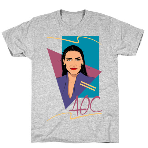 80s Style AOC Alexandria Ocasi-Cortez Parody CMYK Print T-Shirt