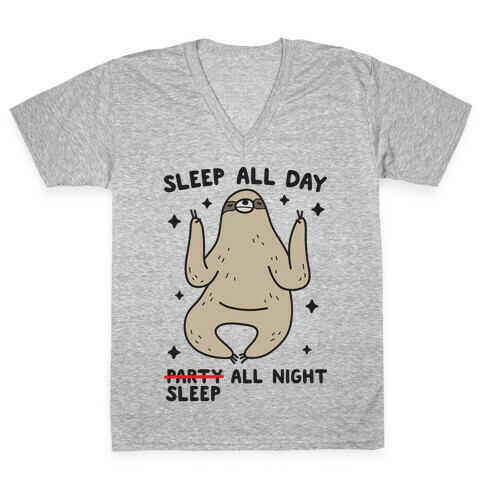 Sleep All Day Sleep All Night Sloth V-Neck Tee Shirt