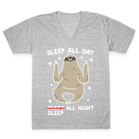 Sleep All Day Sleep All Night Sloth V-Neck Tee Shirt