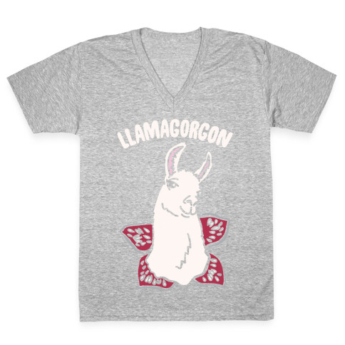 llamagorgon Parody White Print V-Neck Tee Shirt