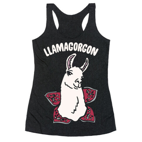 llamagorgon Parody White Print Racerback Tank Top