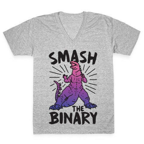 Smash The Binary Genderfluid Kaiju V-Neck Tee Shirt