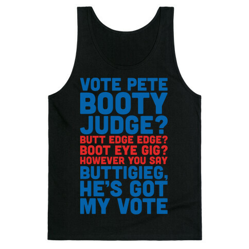 Vote Pete Buttigieg Name Parody White Print Tank Top