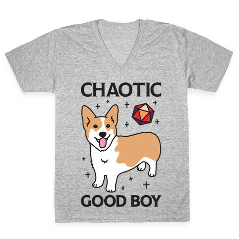 Chaotic Good Boy Corgi V-Neck Tee Shirt