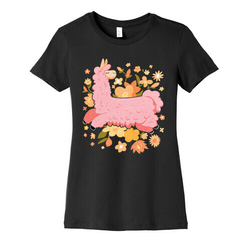 Llama Among Flowers Womens T-Shirt