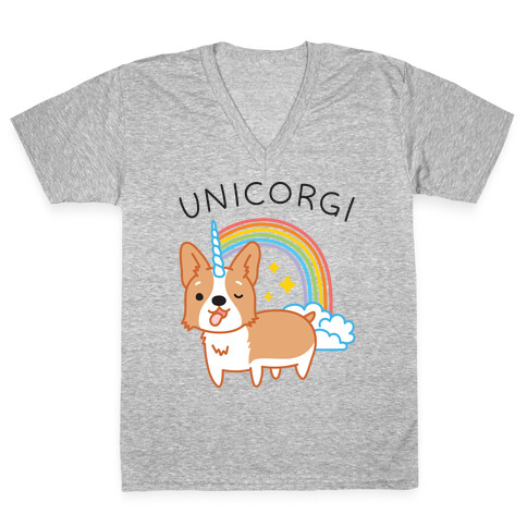 Unicorgi Corgi Unicorn V-Neck Tee Shirt