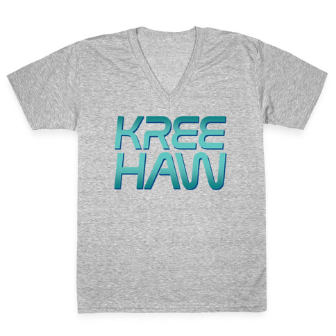 Kree Haw Parody White Print V-Neck Tee Shirt