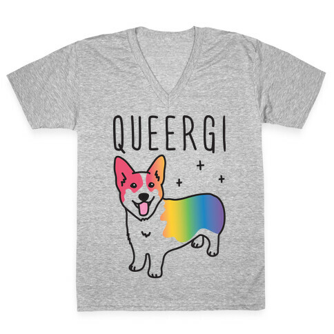 Queergi LGBTQ Corgi V-Neck Tee Shirt