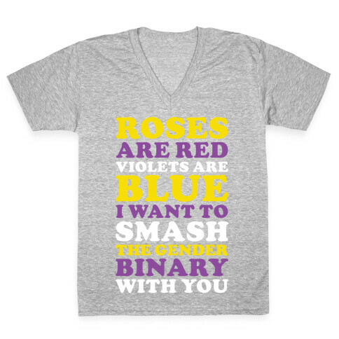 Roses are Red Violets are Blue I Want To Smash The Gender Binary With You V-Neck Tee Shirt