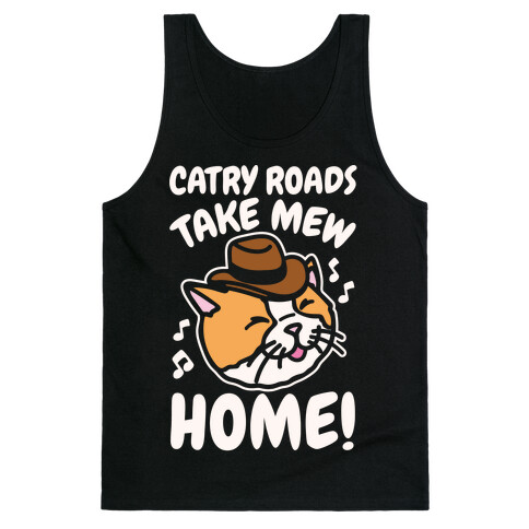Catry Roads Take Mew Home Parody White Print Tank Top