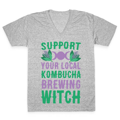 Support Your Local Kombucha-Brewing Witch V-Neck Tee Shirt