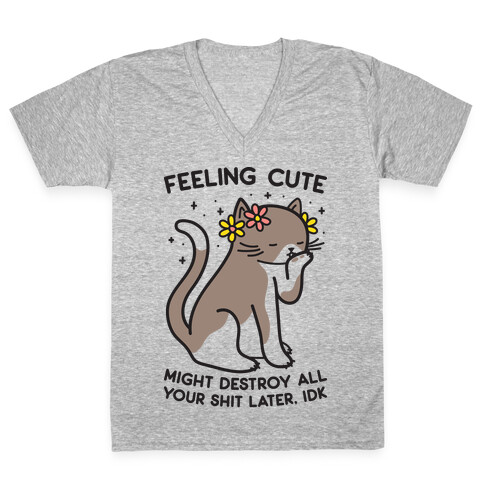 Feeling Cute Might Destroy All Your Shit Later, Idk V-Neck Tee Shirt