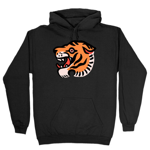 Old School Tiger Tattoo Head Hooded Sweatshirt