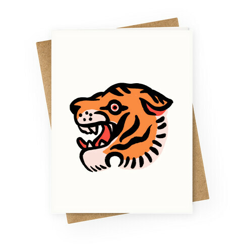 Old School Tiger Tattoo Head Greeting Card