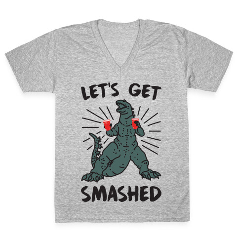 Let's Get Smashed Party Kaiju V-Neck Tee Shirt