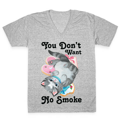 You Don't Want No Smoke Vintage Kitten V-Neck Tee Shirt