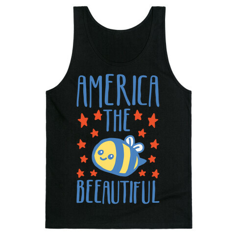 America The Beeautiful Bumble Bee 'Merica Parody White Print Tank Top