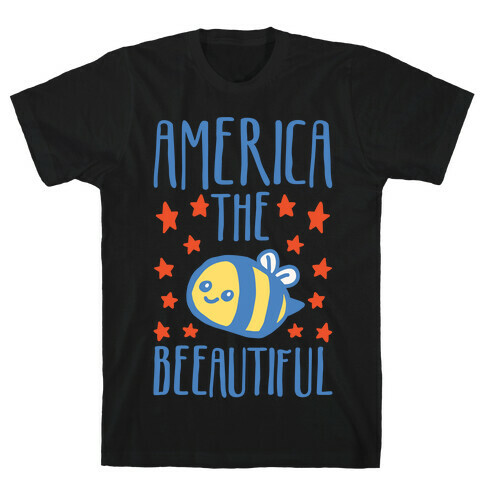 America The Beeautiful Bumble Bee 'Merica Parody White Print T-Shirt